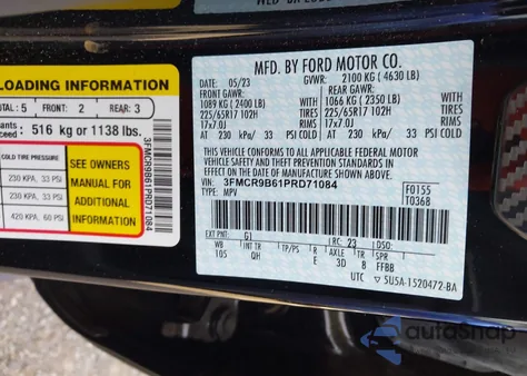 2023 Ford Bronco Sport Big Bend из США, поврежденный, VIN 3FMCR9B61PRD71084